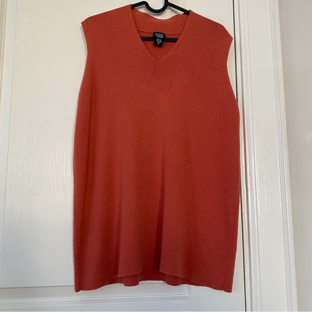 Eileen Fisher Coral Rust Orange V-neck Italian Yarn Wool Sweater Top Size 1X - Picture 1 of 11